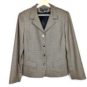 VTG Y2K Liz Claiborne Tan Black Houndstooth Wool Blazer Sz 12 Academia Business